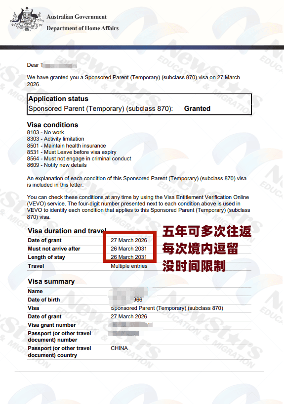 Visa grant notice