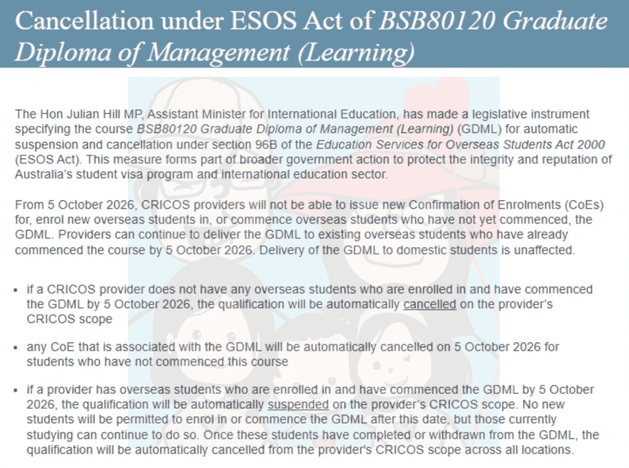 澳洲 VET 管理 GD 课程停招官方通知，BSB80120 Graduate Diploma of Management 政策文件