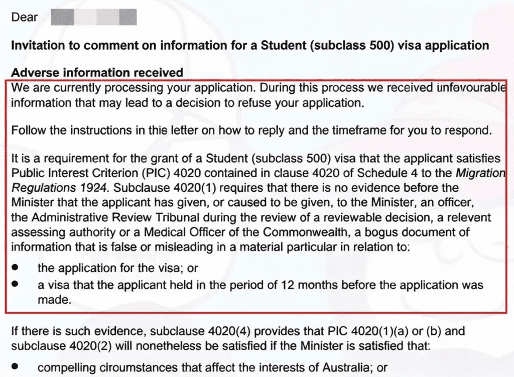 澳洲 500 学签收到 S57 补料通知,移民局以 PIC4020 质疑存款证明真实性